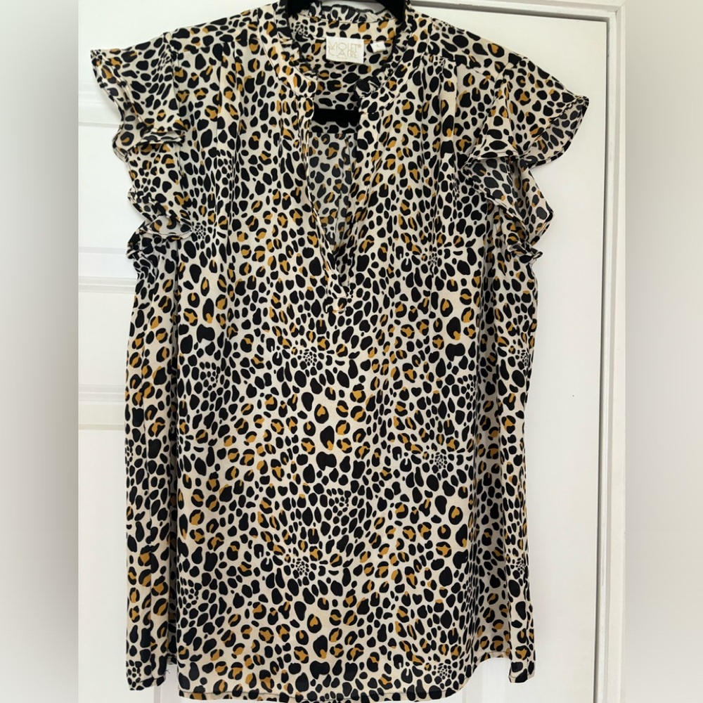 Black & Gold Leopard Print Ladies Blouse - Size L
